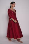 Shop_Pants and Pajamas_Maroon Chanderi Embroidered Gota Work V Neck Anarkali _at_Aza_Fashions