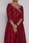 Buy_Pants and Pajamas_Maroon Chanderi Embroidered Gota Work V Neck Anarkali _Online_at_Aza_Fashions