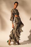 Nikita Mhaisalkar_White Organza Abstract Print Ruffle Skirt _at_Aza_Fashions
