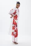 Buy_Sitaraa_White Poplin Floral Boat Neck Gulmohar Long Tunic And Pant Set _Online_at_Aza_Fashions