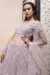 Kalighata_Purple Net Sequins, Cut Work V-neck Embellished V Bridal Lehenga Set _Online_at_Aza_Fashions