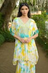 Buy_Disha Kahai_Multi Color Crepe Embroidered Tie-dye V Neck Pattern Kaftan And Gharara Set _Online_at_Aza_Fashions