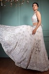 Pallavi Poddar_Ivory Organza, Tulle Embroidery, Sequins, Abir Embellished Bridal Lehenga Set _Online_at_Aza_Fashions