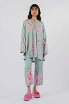 Shop_Tussah By Siddhi Shah_Green Cotton Round Neck Floral Print Tunic And Pant Set _Online_at_Aza_Fashions