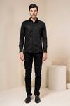 Buy_Abkasa_Black Cotton Dinosaur Embroidered Shirt_at_Aza_Fashions