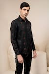 Abkasa_Black Cotton Dinosaur Embroidered Shirt_Online_at_Aza_Fashions