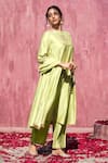 Weaver Story_Green Chanderi Silk Embroidery Gota Boat Neck Kurta Set _Online_at_Aza_Fashions