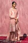 Buy_Weaver Story_Pink Chanderi Silk Gota Patti, Sequins, Beads V-neck Kurta Sharara Set _Online_at_Aza_Fashions