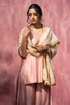 Shop_Weaver Story_Pink Chanderi Silk Lace, Gota Patti Scoop Sleeve Embroidered Kurta Sharara Set _Online_at_Aza_Fashions