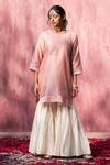 Weaver Story_Off White Silk, Zari Round Neck Embroidered Kurta Set _Online_at_Aza_Fashions