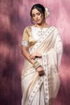 Buy_Weaver Story_Off White Chanderi Embroidery Thread Floral Border Saree _Online_at_Aza_Fashions