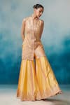 Buy_SUHINO_Yellow Silk, Organza Embroidery, Tassels Mandarin Floral Kurta Gharara Set _Online_at_Aza_Fashions