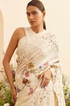 Chandrima_Ivory Chanderi Embroidery Floral Flower Vine Saree _Online_at_Aza_Fashions