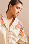 Chandrima_Ivory Chanderi Embroidery And Applique Bead & Thread Collared Floral Shirt Dress _Online_at_Aza_Fashions