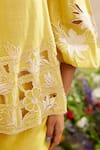 Buy_Chandrima_Yellow Chanderi Embroidery Flower Peter Pan Collar Lotus Cut Work Shirt _Online_at_Aza_Fashions
