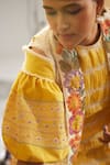 Chandrima_Yellow Cotton Embroidery Bead And Thread Round Tie Dye Ruched Midi Dress _Online_at_Aza_Fashions