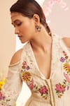 Buy_Chandrima_Ivory Chanderi Embroidery Bead And Thread Collared Floral Cold Shoulder Dress _Online_at_Aza_Fashions