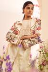 Chandrima_Ivory Kota Doria Embroidery Collared Floral Bolero Jacket _Online_at_Aza_Fashions