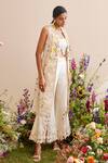 Chandrima_Ivory Chanderi Embroidery Bead And Thread Collared Neck Long Jacket _Online_at_Aza_Fashions