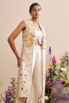 Buy_Chandrima_Ivory Chanderi Embroidery Bead And Thread Collared Neck Long Jacket _Online_at_Aza_Fashions