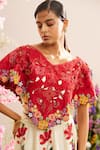 Chandrima_Red Chanderi Beads, Embroidery V-neck Cutwork And Poncho _Online_at_Aza_Fashions