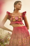 Buy_Chandrima_Fuchsia Chanderi Embroidery Bead And Thread Cutwork Ruffle Sleeve Bustier _Online_at_Aza_Fashions