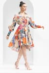 Buy_Mandira Wirk_Ivory Lurex Cotton - Chantley Printed Garden Collared Neck Dress_Online_at_Aza_Fashions