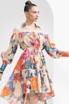 Shop_Mandira Wirk_Ivory Lurex Cotton - Chantley Printed Garden Collared Neck Dress_at_Aza_Fashions