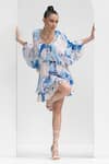 Shop_Mandira Wirk_Blue Chiffon Printed Abstract Round Layered Dress_Online_at_Aza_Fashions