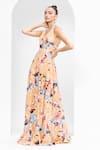 Buy_Mandira Wirk_Beige Chantley Print Halter Neck Maxi Dress_Online_at_Aza_Fashions