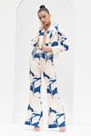 Buy_Mandira Wirk_Blue Printed Texture Lapel Mystic Jacket And Pant Set _Online_at_Aza_Fashions