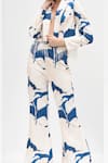 Shop_Mandira Wirk_Blue Printed Texture Lapel Mystic Jacket And Pant Set _at_Aza_Fashions