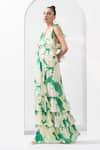 Buy_Mandira Wirk_Green Chiffon Printed Abstract Bling V Neck Textured Dress _Online_at_Aza_Fashions