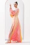 Buy_Mandira Wirk_Multi Color Chiffon / Chantley Round Ombre Balloon Sleeve Gown_Online_at_Aza_Fashions