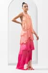 Buy_Mandira Wirk_Pink Chiffon And Embellishment Floral Halter Neck Ombre Tiered Gown _Online_at_Aza_Fashions