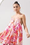 Shop_Mandira Wirk_Pink Satin Printed Abstract Plunge Short Dress_at_Aza_Fashions