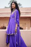 Buy_Pink City by Sarika_Purple Silk Embroidered Bandhani V Neck Cross Yoke Anarkali Gharara Set _Online_at_Aza_Fashions