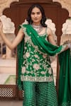 Buy_Pink City by Sarika_Emerald Green Silk Embroidered Lotus Kurta Set With Chanderi Dupatta _Online_at_Aza_Fashions