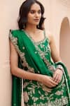 Shop_Pink City by Sarika_Emerald Green Silk Embroidered Lotus Kurta Set With Chanderi Dupatta _Online_at_Aza_Fashions