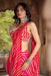 Pink City by Sarika_Red Silk Embroidered Dori Round Leheriya Pattern Pre-draped Saree With Blouse _Online_at_Aza_Fashions