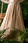 Pallavi Poddar_Ivory Dupion Embroidery Thread High Neck Scallop Hem Cape And Tiered Skirt Set _at_Aza_Fashions