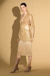 Shop_Geisha Designs_Beige Nylon Embroidered Sequins Shawl Lapel Jacket And Skirt Set  _Online_at_Aza_Fashions