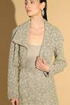 Geisha Designs_Grey Nylon Embroidered Beads Jacket  Spread Collar Dress With  _Online_at_Aza_Fashions