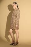 Buy_Geisha Designs_Brown Nylon Embroidered Beads Lapel Collar Thread Short Dress  _Online_at_Aza_Fashions