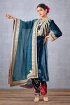 Torani_Blue Velvet, Cotton Voile And Organza Shabnami Makhmal Qurbat Kurta Set _at_Aza_Fashions