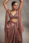 Buy_Divya Aggarwal_Pink Satin Sequins, Cut Work V-neck Viven Hand Embroidered Cape Skirt Set _Online_at_Aza_Fashions