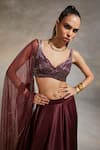 Shop_Divya Aggarwal_Wine Blouse Georgette Lehenga Heavy Satin Dupatta Organza Alano Flared Set _at_Aza_Fashions