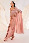 Shop_Divya Aggarwal_Pink Satin Pearls Sweetheart Hand Embroidered Scallop Pattern Cape Skirt Set _Online_at_Aza_Fashions