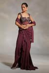 Buy_Divya Aggarwal_Wine Corset Satin And Lycra Mesh Saree Georgette Vero Pre-draped With Blouse _Online_at_Aza_Fashions