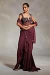 Buy_Divya Aggarwal_Wine Corset Satin And Lycra Mesh Vero Pre-draped Saree With Crystal Blouse _Online_at_Aza_Fashions